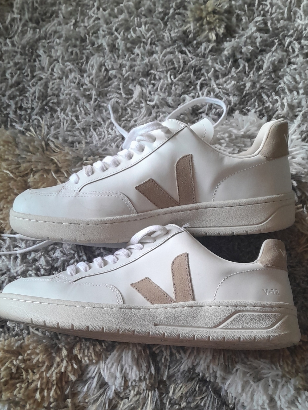 Veja White Low-Top Sneakers with Tan V Logo